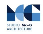 Studio Mc+G Architecture logo in blue geometric shapes with bold lettering below on a white background.
