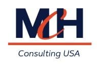 MH Consulting USA logo with bold navy initials and a red swoosh, featuring tagline and underline on white background.
