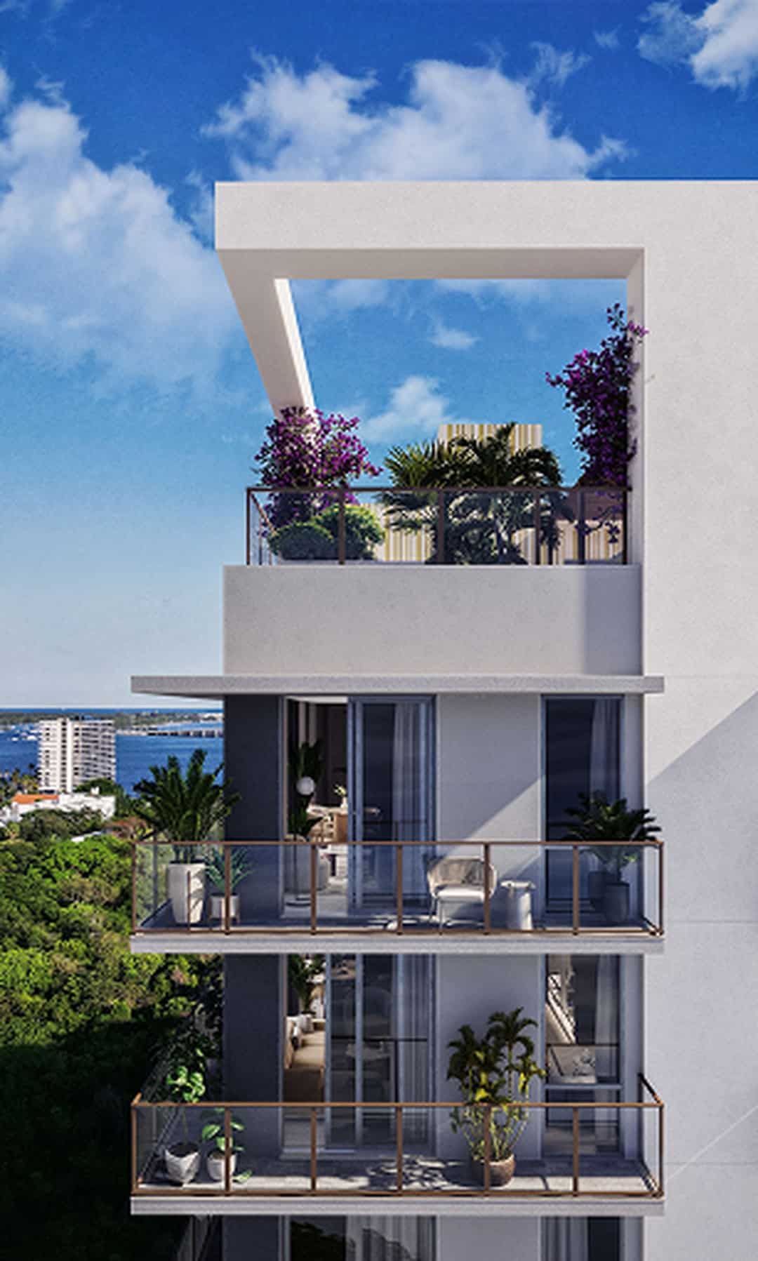 Spacious condo balconies with breathtaking bay views, providing an ideal setting for relaxation and outdoor living in a vibrant urban environment