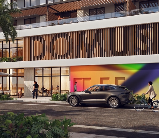 Street view showcasing vibrant urban surroundings with modern architecture and bustling city life