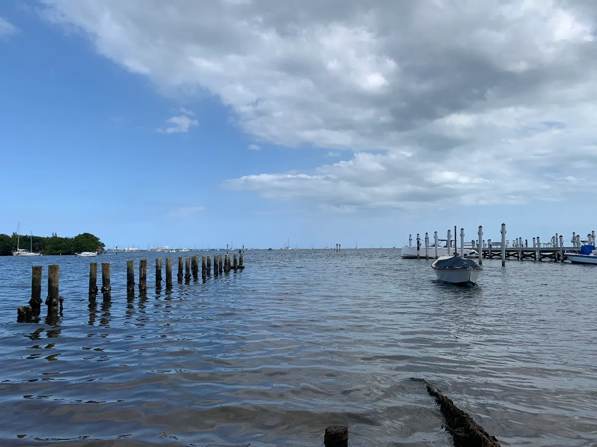 Calm waterfront marina view along Biscayne Bay in Coconut Grove